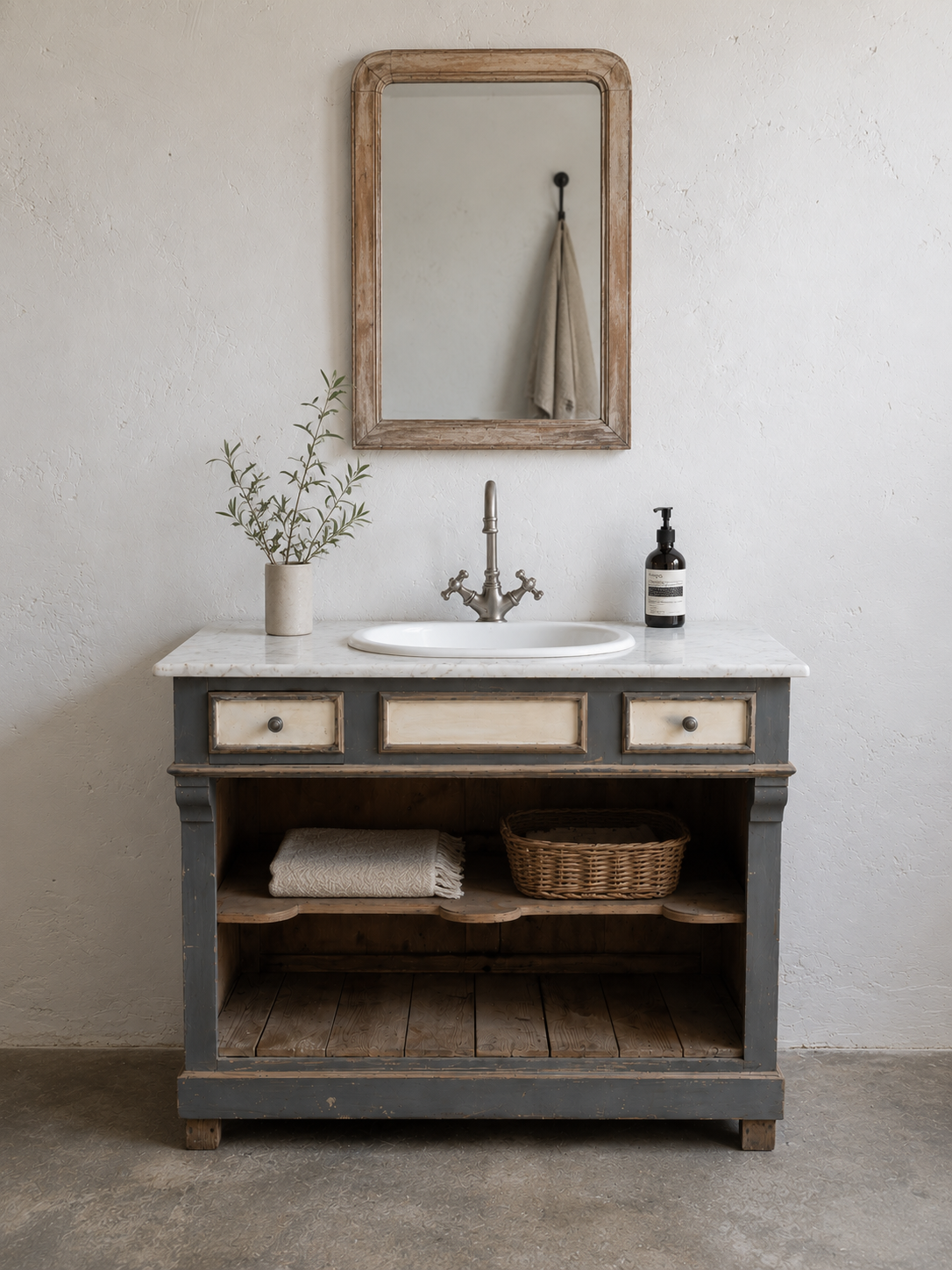 Meuble salle de bain bois & marbre